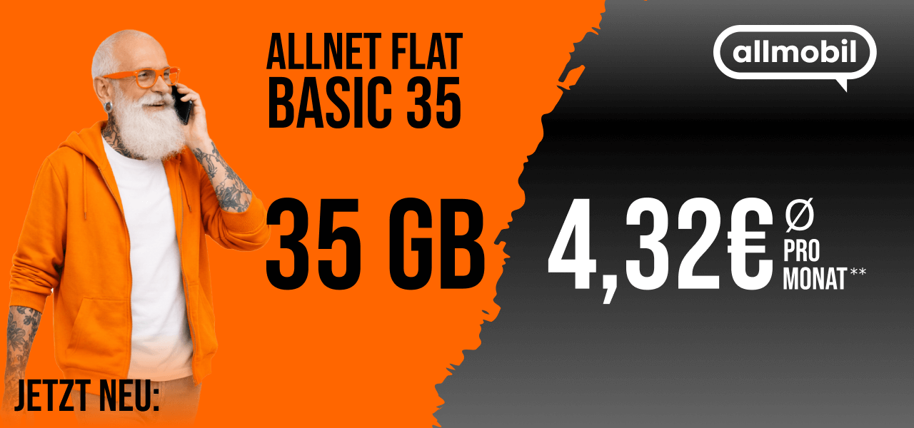 Allnet Flat Basic 35 GB - f�r effektiv 4,32Euro im Monat (Durchschnitt pro Monat)