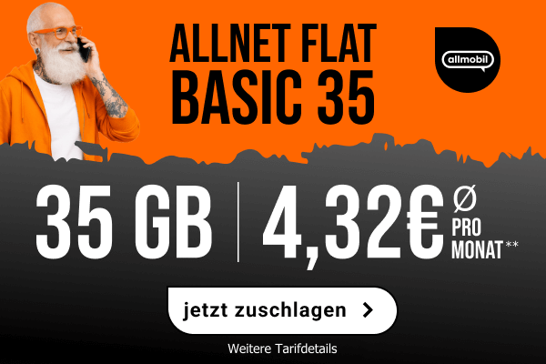Allnet Flat Basic 35 GB - f�r effektiv 4,32Euro im Monat (Durchschnitt pro Monat)