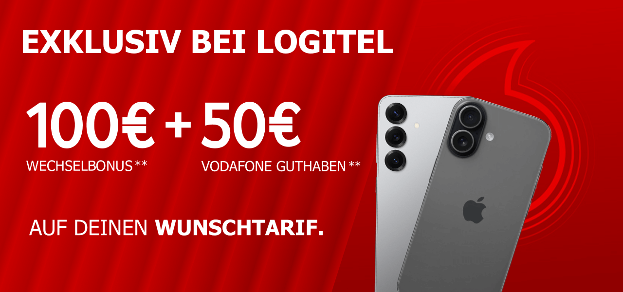 Exklusiv bei LogiTel: 100 Euro Wechselbonus + 50 Euro Vodafone Guthaben auf Vodafone Smart-Tarife.