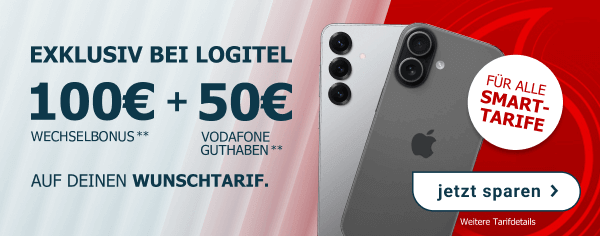 Exklusiv bei LogiTel: 50� Vodafone Guthaben + 100� Wechselbonus auf Vodafone Smart-Tarife.