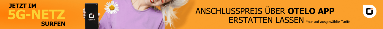 Bild mit Otelo Logo. Jetzt im 5G-Netz surfen nur auf ausgew�hlte Tarife. Anschlusspreis �ber otelo App erstatten lassen