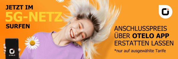 Bild mit Otelo Logo. Jetzt im 5G-Netz surfen nur auf ausgew�hlte Tarife. Anschlusspreis �ber otelo App erstatten lassen