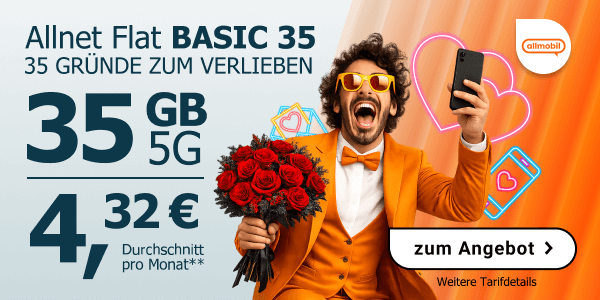 allmobil Allnet Flat Basic 35 mit 35 GB f�r durchschnittlich 4,32 � im Monat.