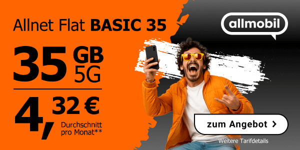 Allnet Flat Basic 35 GB - f�r effektiv 4,32Euro im Monat (Durchschnitt pro Monat)
