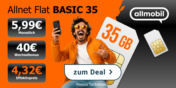Allnet Flat Basic 35 GB - f�r 5,99 Euro im Monat (Effektiv f�r: 4,32�)