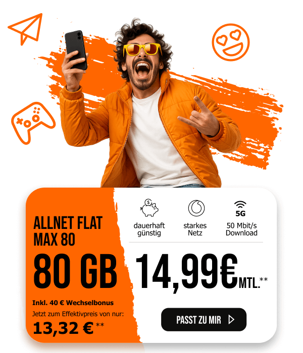 allmobil Allnet Flat Max 80 mit 80 GB f�r durchschnittlich 14,99 Euro im Monat