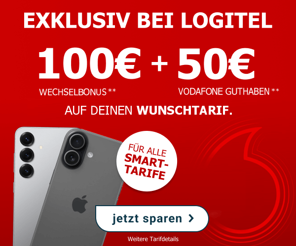 Exklusiv bei LogiTel: 50� Vodafone Guthaben + 100� Wechselbonus auf Vodafone Smart-Tarife.