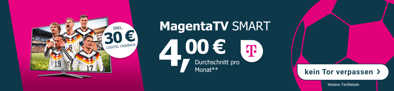 Alle Spiele der Fu�ball-Weltmeisterschaft sehen und kein Tor verpassen � mit MagentaTV Smart schon f�r durchschnittlich 4 � im Monat, dank 30 � LogiTel Cashback!