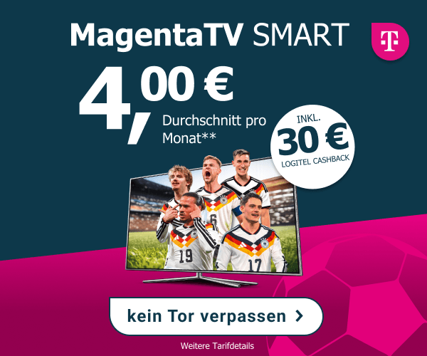 Alle Spiele der Fu�ball-Weltmeisterschaft sehen und kein Tor verpassen � mit MagentaTV Smart schon f�r durchschnittlich 4 � im Monat, dank 30 � LogiTel Cashback!