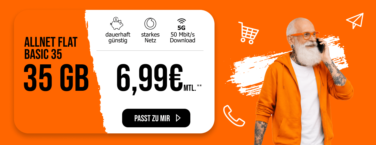 allmobil Allnet Flat Basic 35 mit 35 Gigabyte f�r nur 6,99� im Monat.
