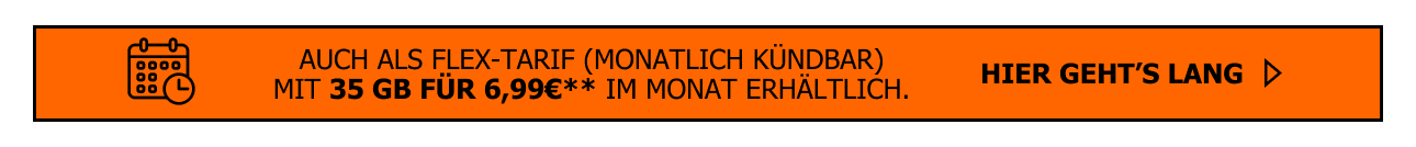 Sichere Dir den allmobil Allnet Flat Basic 35 Tarif in der Flex-Variante. Monatlich k�ndbare 35 Gigabyte f�r nur 6,99�