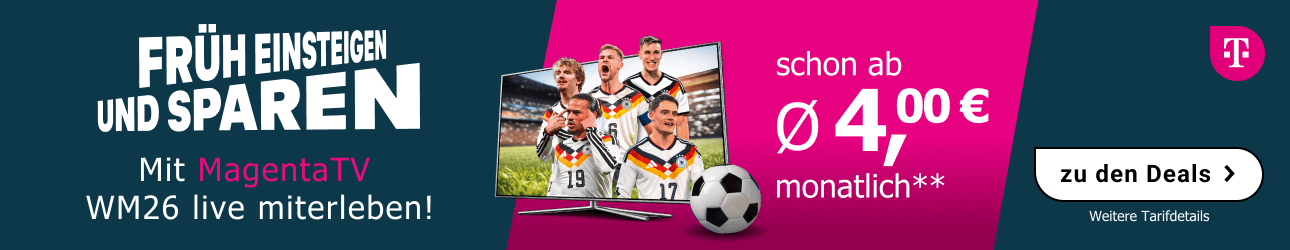Alle Spiele der Fu�ball-Weltmeisterschaft sehen und kein Tor verpassen � mit MagentaTV Smart schon f�r durchschnittlich 4 � im Monat, dank 30 � LogiTel Cashback!