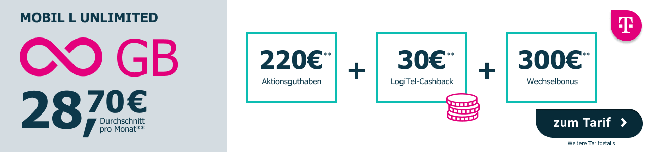 Magenta Mobil L mit unbegrenztem Datenvolumen f�r durchschnittlich 28,70 � im Monat.