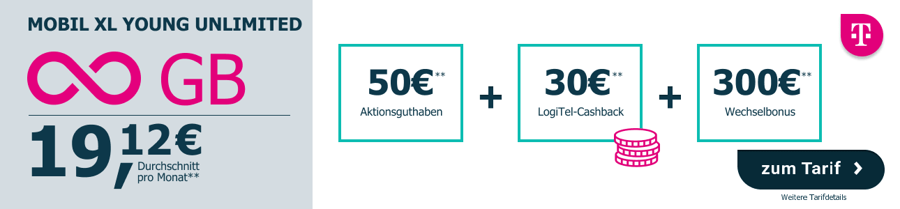 Magenta Mobil XL Young mit unbegrenztem Datenvolumen f�r durchschnittlich 19,12 � im Monat.