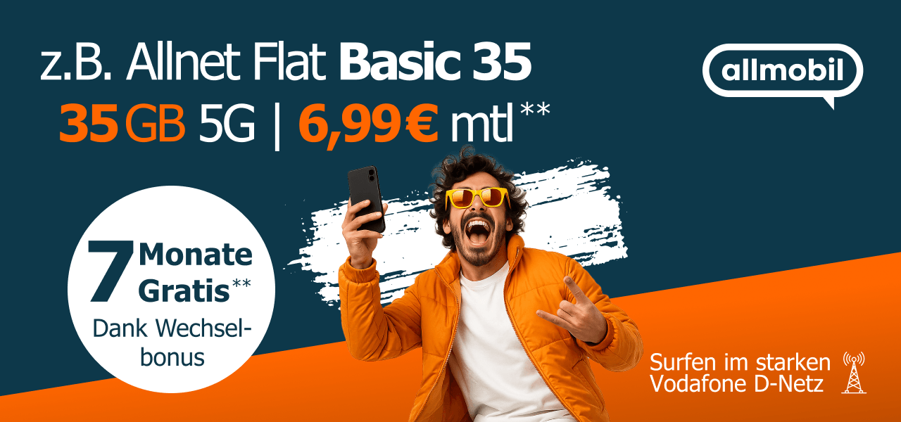 Allnet Flat Basic 35 GB - f�r 6,99 Euro im Monat