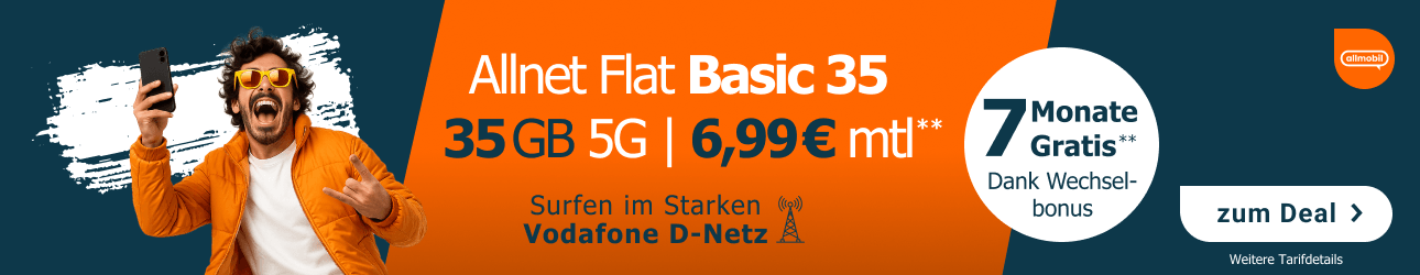 Allnet Flat Basic 35 GB - f�r 6,99 Euro im Monat.