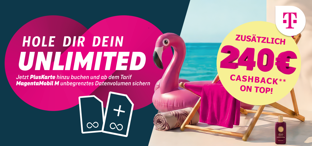 Hol Dir jetzt Deinen MagentaMobil Tarif im besten 5G-Netz Jetzt für kurze Zeit 240 € Cashback auf alle MagentaMobil Tarife von XS bis XL sichern. Mit einer PlusKarte surfst Du außerdem bereits ab MagentaMobil M mit unbegrenztem Datenvolumen.