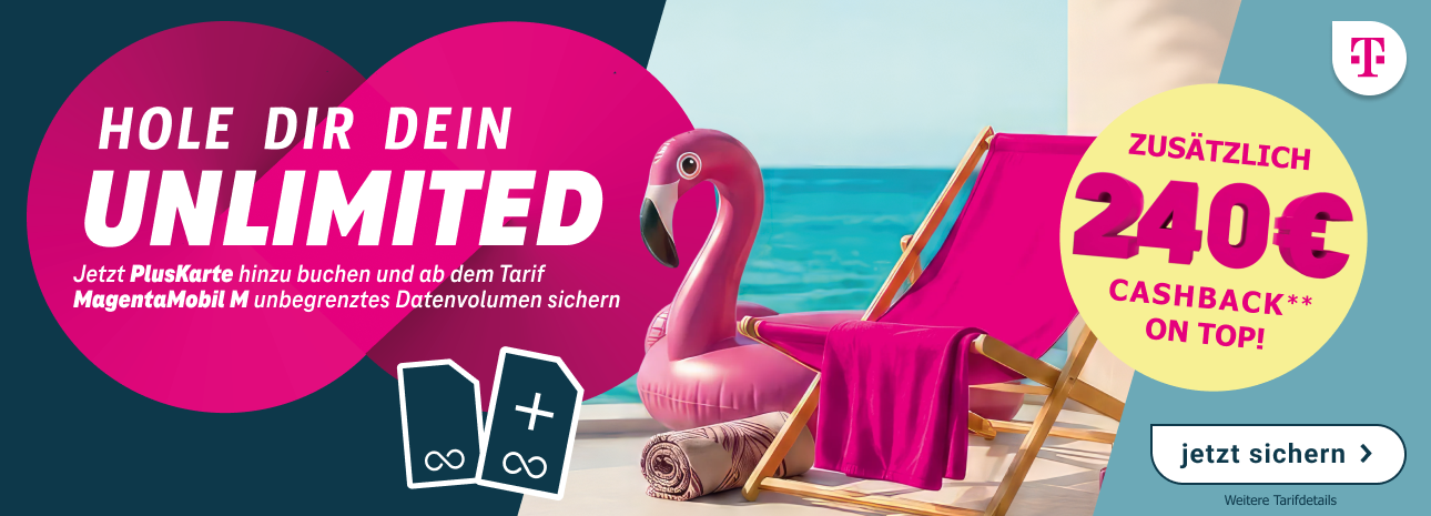 Hol Dir jetzt Deinen MagentaMobil Tarif im besten 5G-Netz Jetzt für kurze Zeit 240 € Cashback auf alle MagentaMobil Tarife von XS bis XL sichern. Mit einer PlusKarte surfst Du außerdem bereits ab MagentaMobil M mit unbegrenztem Datenvolumen.