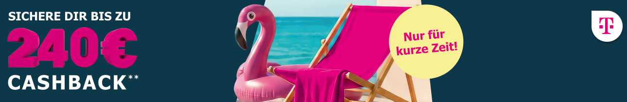 Hol Dir jetzt Deinen MagentaMobil Tarif im besten 5G-Netz! Jetzt für kurze Zeit bis zu 240 € Cashback auf MagentaMobil Tarife sichern.