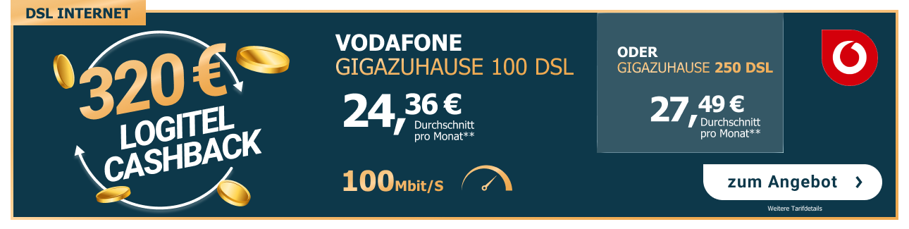Vodafone GigaZuhause 100 für durchschnittlich 24,36 € im Monat.