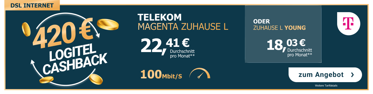 Telekom Magenta Zuhause L für durchschnittlich 22,41 € im Monat.