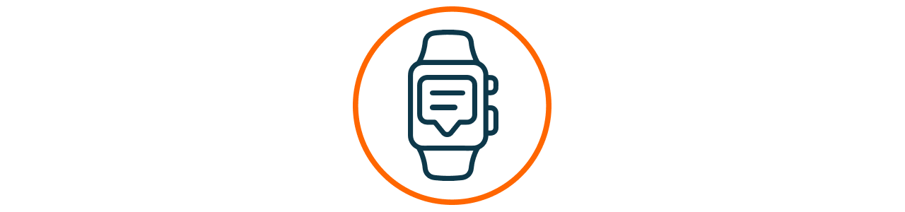 Symbol einer Smartwatch in Dunkelblau in einem orangenen Kreis